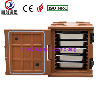 comprar YINGCHUANG Caja aislada rotomoldeada tipo mango marrón café OEM 75L, gabinete de transporte de alimentos con bandeja GN de ​​espuma gruesa de PU para retención en frío y caliente para catering, cantina, cocina central Fabricación en línea
