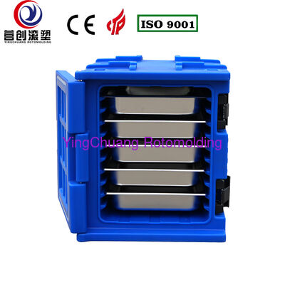 comprar YINGCHUANG Caja aislada rotomoldeada tipo manija azul OEM 75L, gabinete de transporte de alimentos con bandeja GN de ​​retención en frío y caliente de espuma de PU gruesa para catering, cantina, cocina central Fabricación en línea