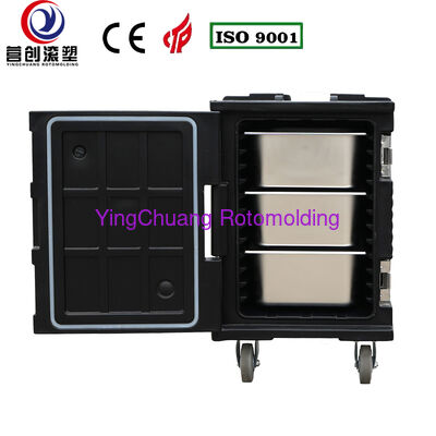 comprar YINGCHUANG Caja aislada grande rotomoldeada con ruedas negras OEM 90L, gabinete de transporte de alimentos con bandeja GN de ​​retención en frío y caliente de espuma de PU gruesa para cocina central, cantina de catering Fabricación en línea