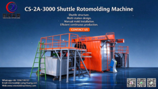 Máquina de moldeo rotacional de lanzadera CS-2A-3000 | Diseño de estaciones múltiples con mol manual fácil y preciso